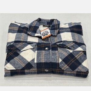Plaid Flannel Jacket - Blue and White